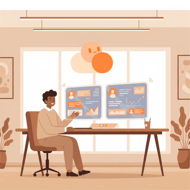 Workspace moderno com colaboração humano-IA